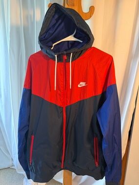Nike Red, Navy & Royal Blue Colorblock Hooded Jacket